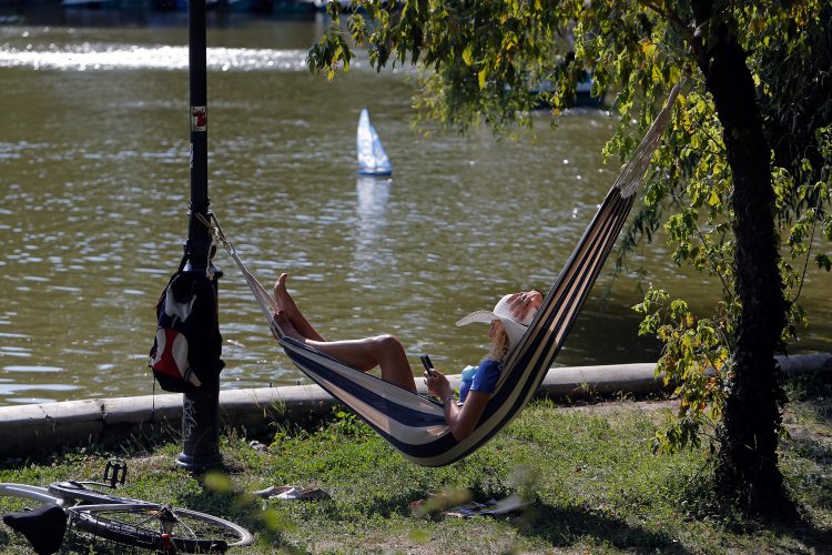 leto; park; ležaljka; odmaranje