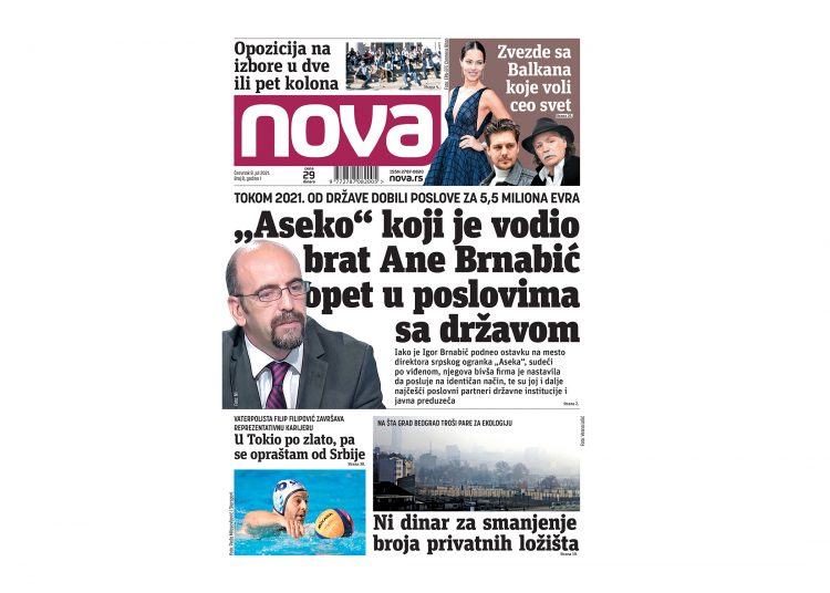 Naslovna strana dnevne novine Nova za 08. jul