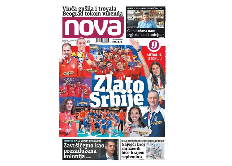 Naslovna strana dnevnih novina Nova za 09. avgust 2021