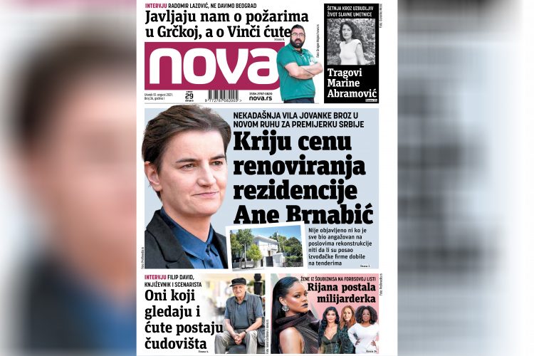Nova, naslovna za utorak, 10. avgust, broj 36, dnevne novine Nova, dnevni list Nova
