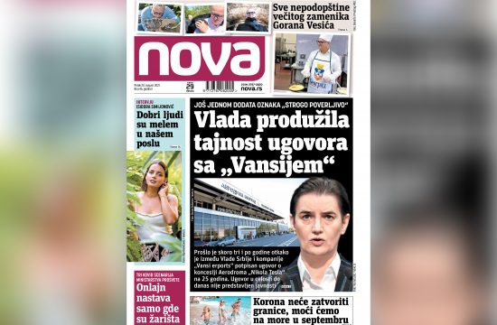 Nova, naslovna za petak, 20. avgust, broj 45, dnevne novine Nova, dnevni list Nova