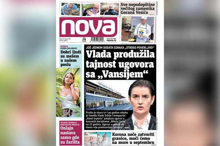 Nova, naslovna za petak, 20. avgust, broj 45, dnevne novine Nova, dnevni list Nova