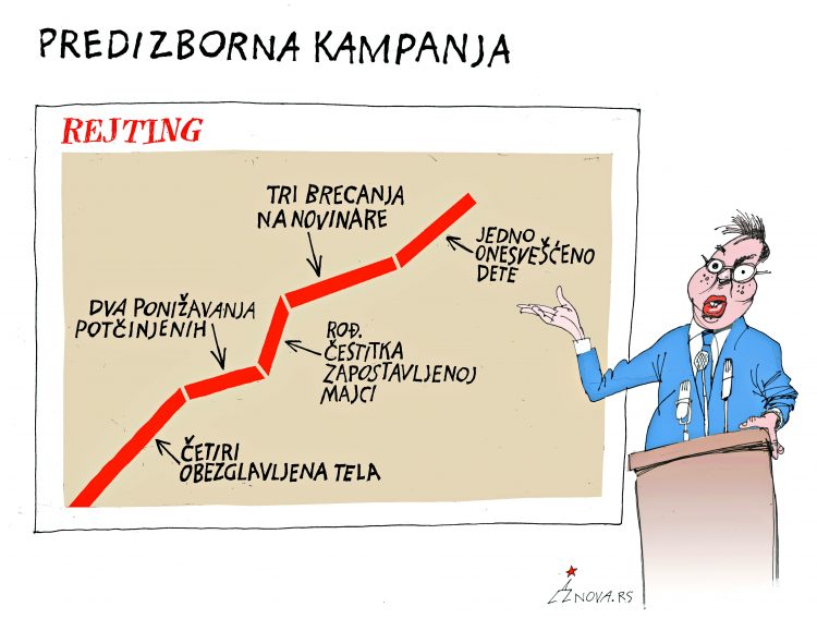 Predizborna kapmanja, karikatura, crta i piše Dušan Petričić