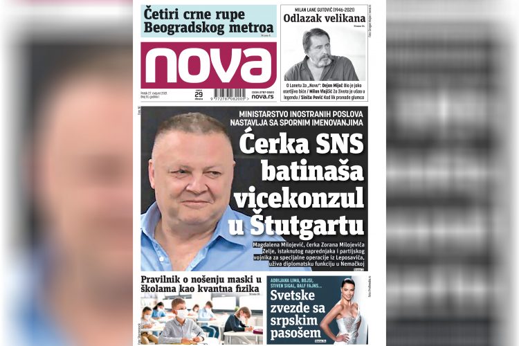 Nova, naslovna za 27. avgust, broj 51, dnevne novine Nova, dnevni list Nova