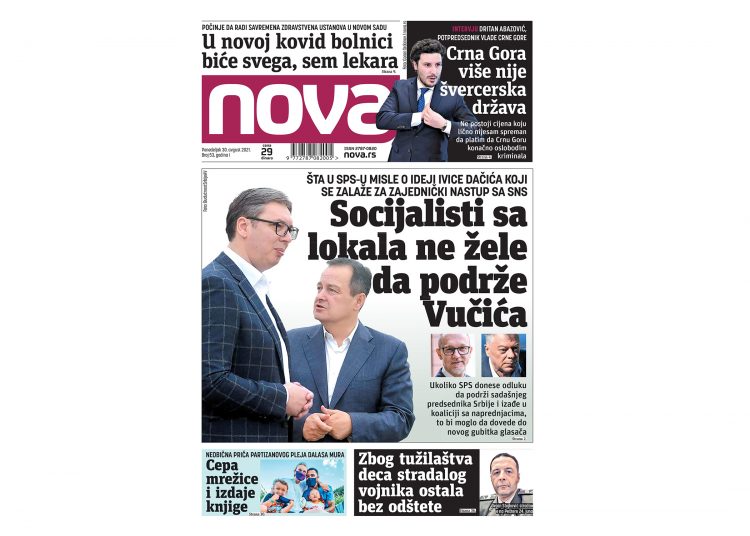 Naslovna strana dnevnih novina Nova za 30. avgust 2021. godine