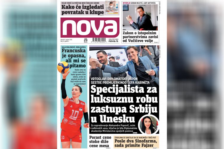 Nova, naslovna za utorak 31. avgust, broj 54, dnevne novine Nova, dnevni list Nova