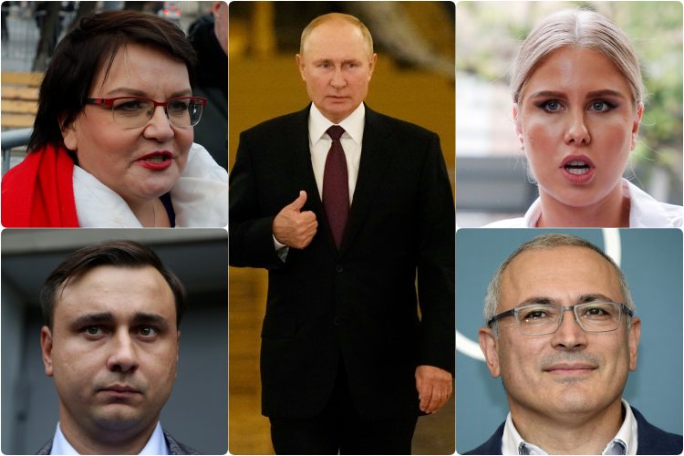 Lyubov Sobol, Yulia Galyamina, Mikhail B. Khdorokovsky, Ivan Zhdanov, Vladimir Putin