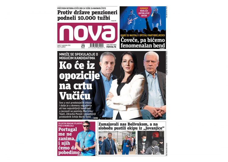 Naslovna strana dnevnih novina Nova za 03. septembar 2021. godine