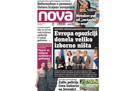 Naslovna strana dnevnih novina Nova za 08. septembar 2021. godine