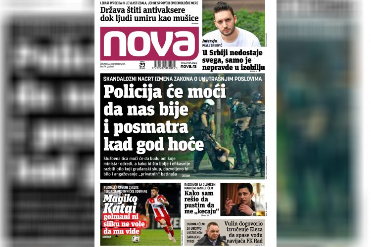 Nova, naslovna za sredu 23. septembar, broj 74, dnevne novine Nova, dnevni list Nova Nova.rs