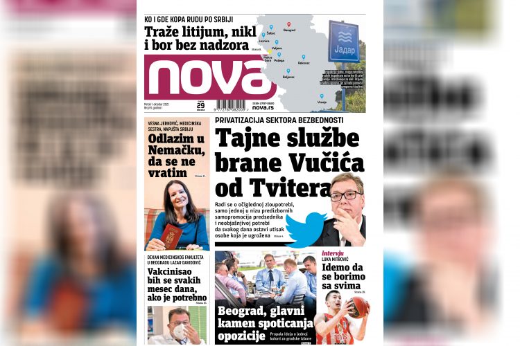 Nova, naslovna za petak 01. oktobar, broj 81, dnevne novine Nova, dnevni list Nova Nova.rs