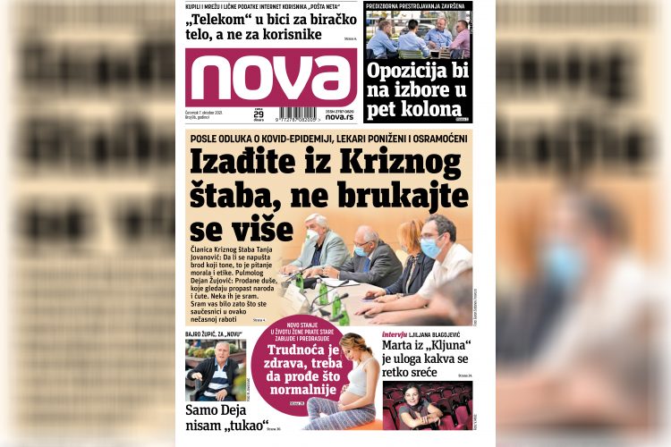 Nova, naslovna za četvrtak 07. oktobar, broj 86, dnevne novine Nova, dnevni list Nova Nova.rs