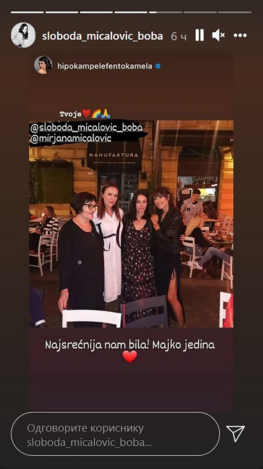 Sloboda Mićalović, Dragana Mićalović, Mirjana Mićalović, majka, rođendan, rodjendan, instagram stori, story