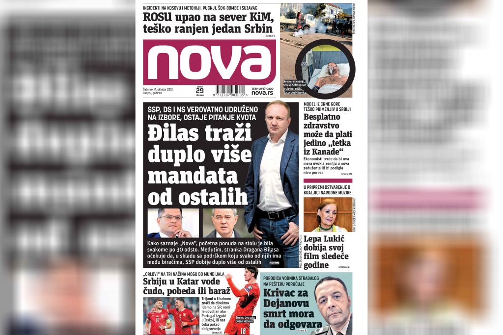 Nova, naslovna za četvrtak, 14. oktobar, broj 892, dnevne novine Nova, dnevni list Nova Nova.rs
