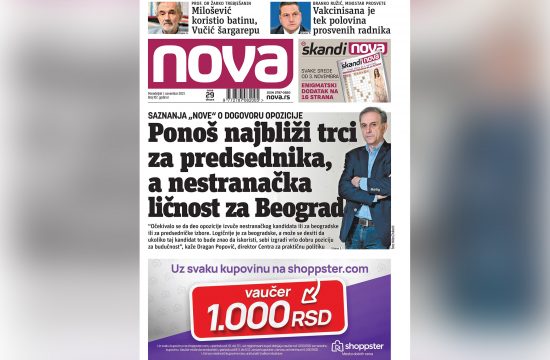 Naslovna strana dnevnih novina Nova za 01. novembar 2021. godine