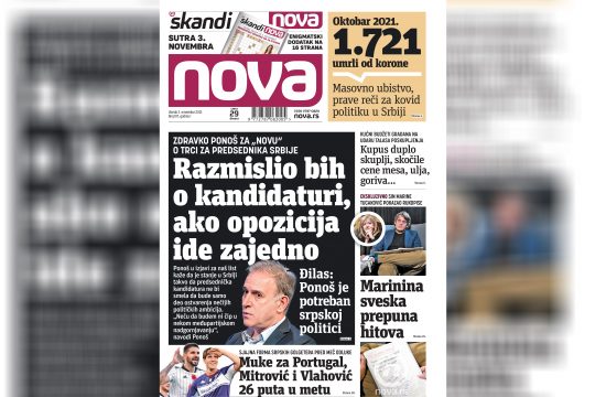 Nova, naslovna za utorak, 02. novembar, broj 107, dnevne novine Nova, dnevni list Nova Nova.rs
