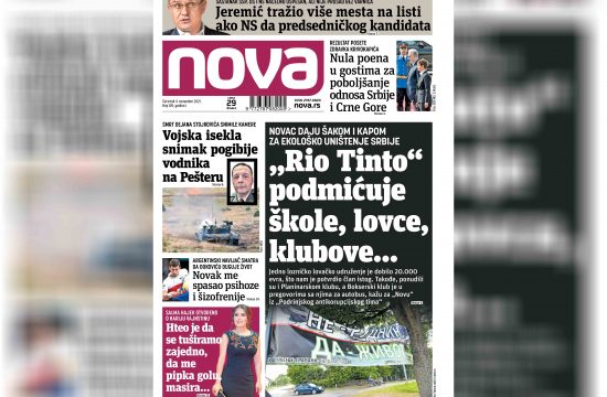 Nova, naslovna za četvrtak, 04. novembar, broj 109, dnevne novine Nova, dnevni list Nova Nova.rs