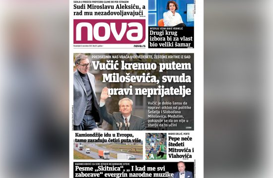 Naslovna strana dnevnih novina Nova za ponedeljak 08. novembar 2021. godine