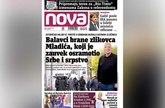 Naslovna strana dnevnih novina Nova za petak 12. novembar 2021. godine