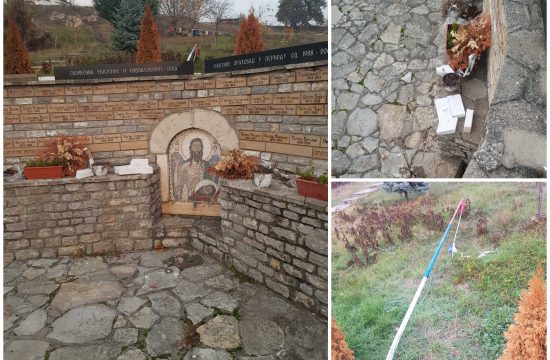 Oskrnavljen spomenik ubijenim i kidnapovanim Srbima sa teritorije Orahovca, Kosovo i Metohija, skrnavljenje, spomenik