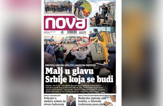 Naslovna strana dnevnih novina Nova za ponedeljak 29. novembar 2021. godine