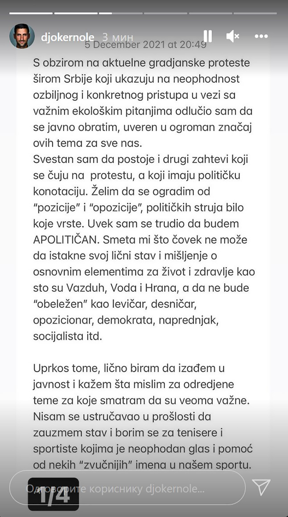 Pismo Novaka Đokovića