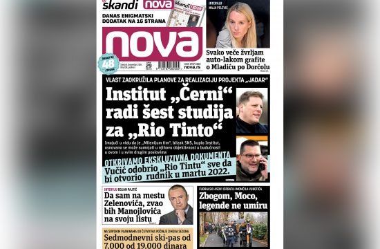 Naslovna strana dnevnih novina Nova za sredu 08. decembar 2021. godine