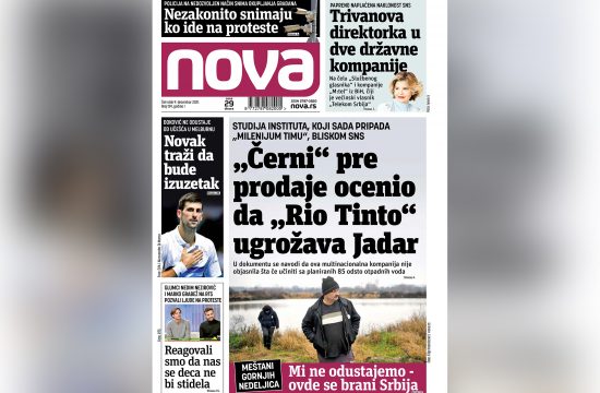 Naslovna strana dnevnih novina Nova za cetvrtak 09. decembar 2021. godine