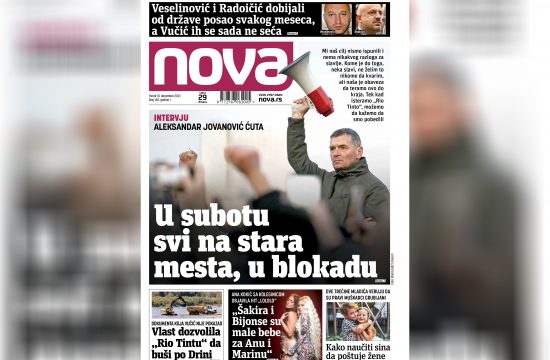 Nova, naslovna za petak, 10. decembar, broj 140, dnevne novine Nova, dnevni list Nova Nova.rs