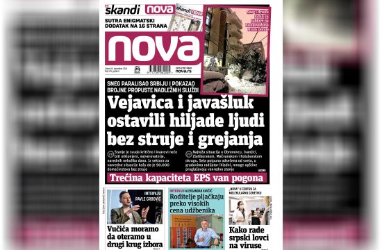 Nova, naslovna za utorak, 14. decembar, broj 143, dnevne novine Nova, dnevni list Nova Nova.rs