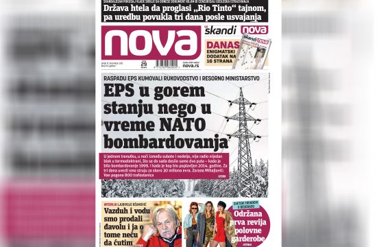 Nova, naslovna za sredu, 15. decembar, broj 144, dnevne novine Nova, dnevni list Nova Nova.rs