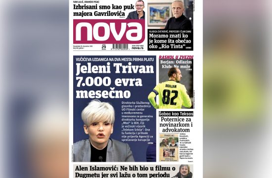 Naslovna strana dnevnih novina Nova za 20. decembar 2021. godine