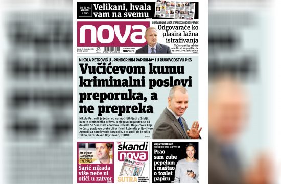 Nova, naslovna za utorak, 28. decembar, broj 155, dnevne novine Nova, dnevni list Nova Nova.rs