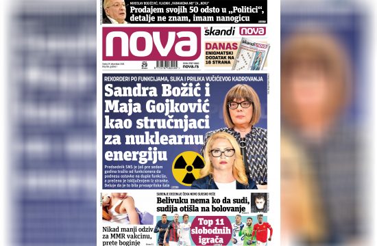 Nova, naslovna za sredu, 29. decembar 2021. broj 156, dnevne novine Nova, dnevni list Nova Nova.rs