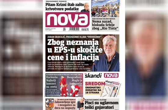Nova, naslovna za ponedeljak, 03. januar 2022. broj 159, dnevne novine Nova, dnevni list Nova Nova.rs