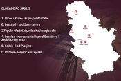 Mapa, grafika, blokade po Srbiji, tačke blokade po gradovima, gradovi