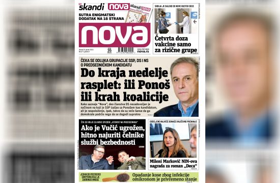 Nova, naslovna za utorak, 25. januar 2022. broj 177, dnevne novine Nova, dnevni list Nova Nova.rs