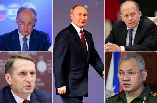 Vladimir Putin, Nikolai Patrushev, Sergei Naryshkin, Alexander Bortnikov i Sergei Shoigu