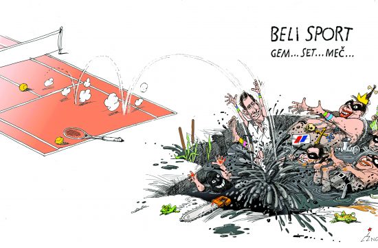 Beli sport, gem, set, meč Karikatura Dušan Petričić