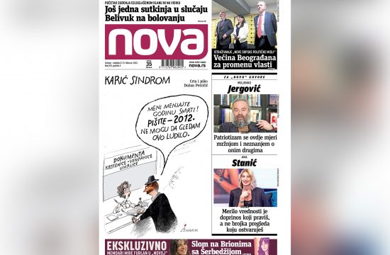 Naslovna strana dnevnih novina Nova za subotu nedelju 12-13 februar 2022. godine