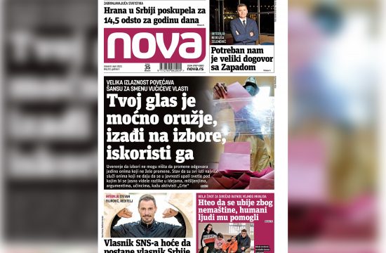 Naslovna strana dnevnih novina Nova za utorak 08. mart 2022. godine