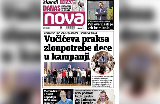 Naslovna strana dnevnih novina Nova za sredu 09. mart 2022. godine