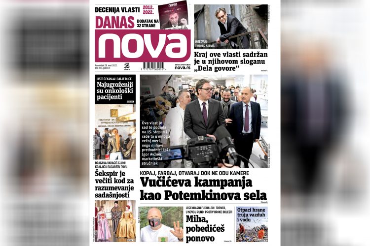 Nova, naslovna za ponedeljak. 28. mart 2022. broj 229, dnevne novine Nova, dnevni list Nova Nova.rs