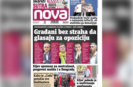 Naslovna strana dnevnih novina Nova za utorak 29. mart 2022. godine