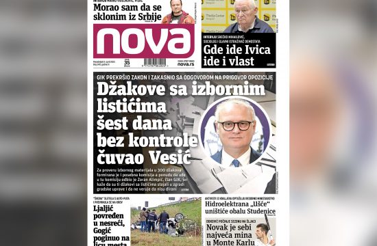 Naslovna strana dnevnih novina Nova za ponedeljak 11, april 2022. godine