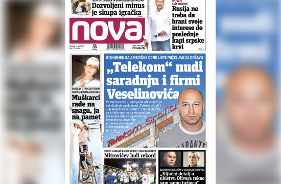 Naslovna strana dnevnih novina Nova za cetvrtak 21 april 2022. godine