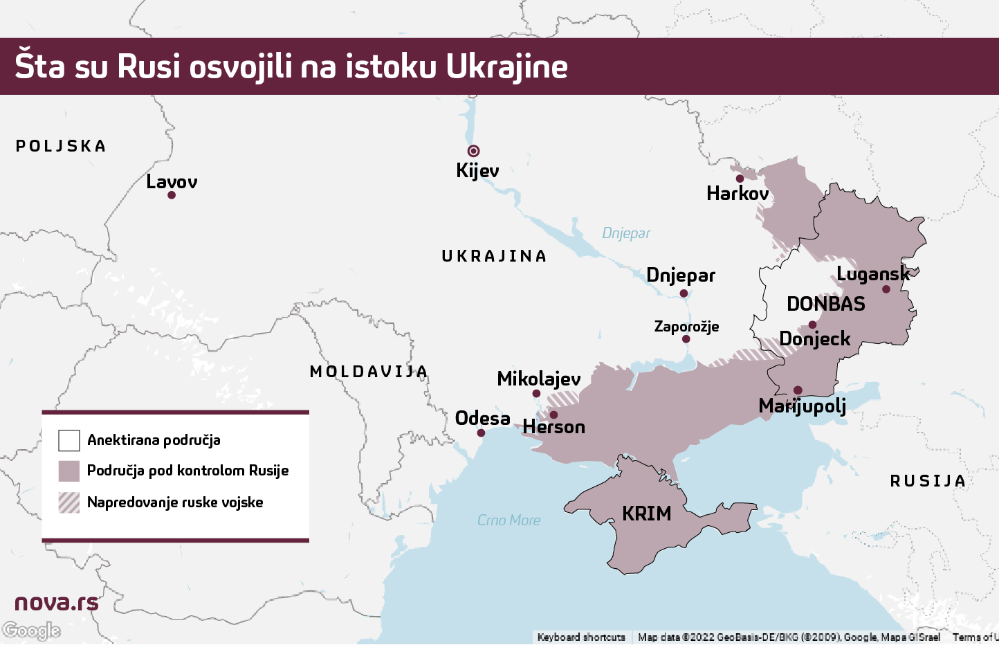 mapa Rusija Ukrajina istok napredovanje