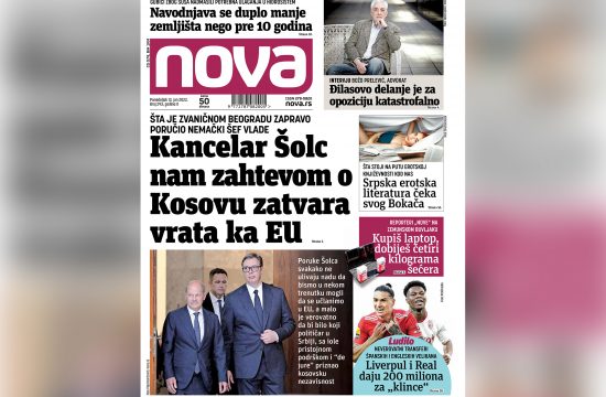 Nasalovna strana dnevnih novina Nova za ponedeljak 13. jun 2022. godine