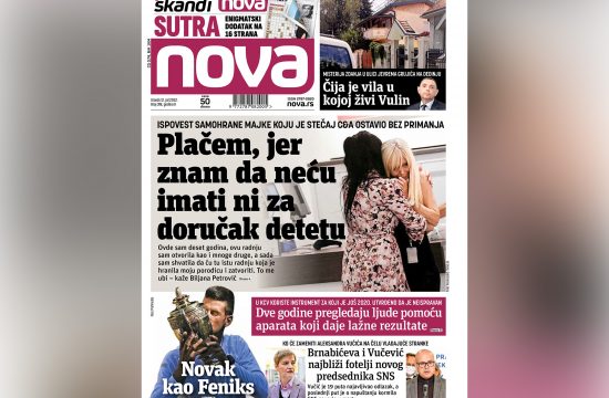Naslovna strana dnevnih novina Nova za utorak 12. jul 2022. godine