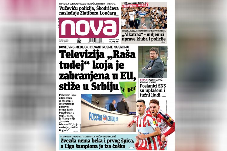 Nova, naslovna za petak 15. jul 2022. broj 321, dnevne novine Nova, dnevni list Nova Nova.rs